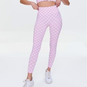Forever 21 Women Active Seamless High Waisted Pink Checkered Leggings Size M